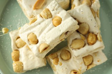 Concept of tasty food, nougat, close up