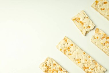 Concept of tasty food, nougat, space for text