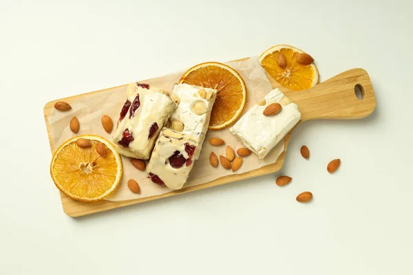 stock image Concept of tasty food, nougat, top view