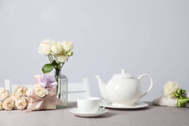 Concept of spring season table setting, space for text
