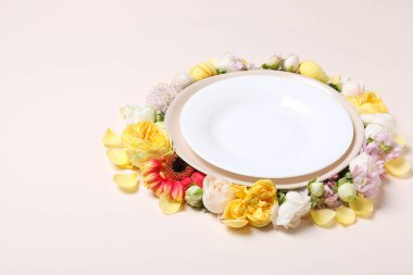 Concept of spring season table setting, space for text