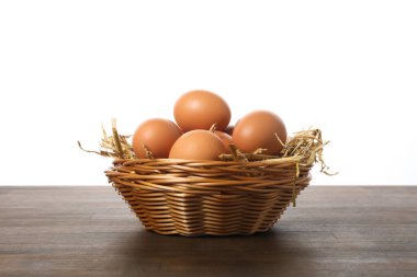 Concept of fresh and natural farm product - eggs, isolated on white background