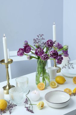 Concept of spring season beautiful table setting
