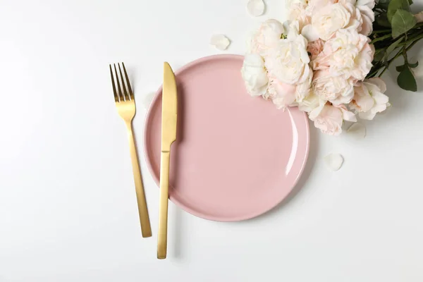 Concept Spring Season Table Setting Top View — Foto Stock