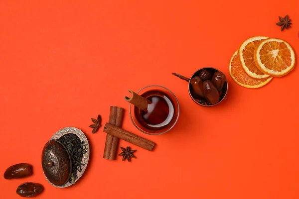 stock image Concept of traditional turkish brewed hot drink, turkish tea, space for text