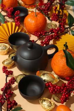 Concept of hot drink, asian tea accessories