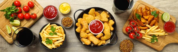 Concept Tasty Fast Food Nuggets Top View — 스톡 사진