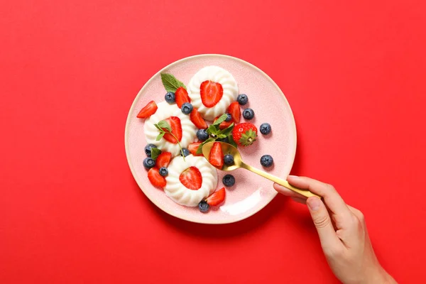 Leckeres Und Süßes Dessert Panna Cotta Von Oben — Stockfoto