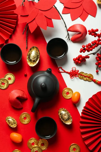 stock image Concept of tea, asian tea, top view