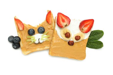 Çocuklar için yemek, okulda yemek - kadeh kaldırma, beyaz arka planda izole edilmiş