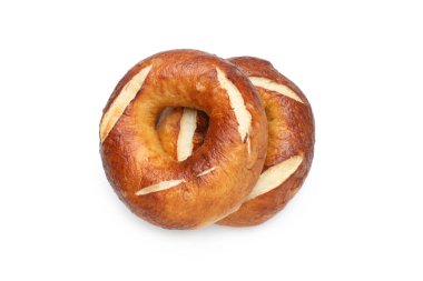 Lezzetli fırın kavramı - simit, beyaz arka planda izole edilmiş