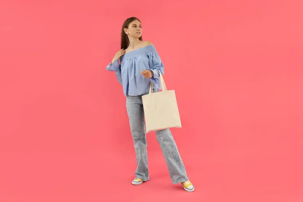 Concept People Young Woman Pink Background — Stok fotoğraf