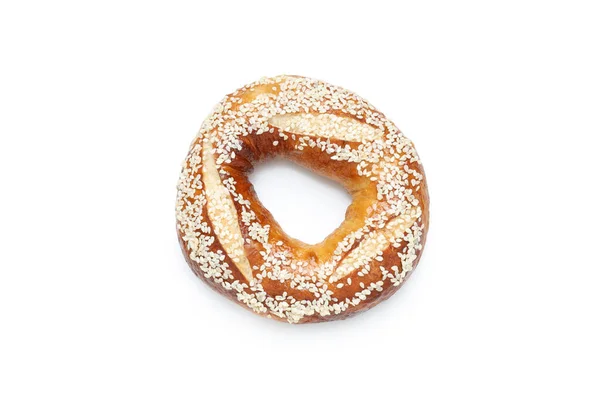 Concept Boulangerie Savoureuse Bagel Isolé Sur Fond Blanc — Photo