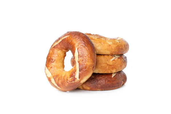 美味烘焙的概念 面包圈 白色背景的孤立物 — 图库照片