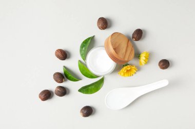 Concept of skin care cosmetics, Shea butter, top view