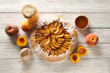 Fruit galette, composition for tasty food concept, top view