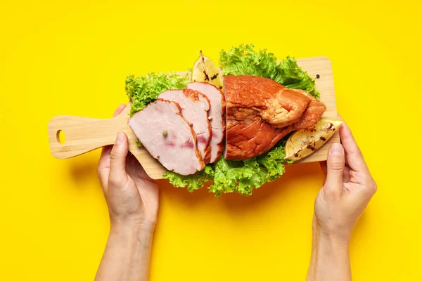 Konzept Von Schmackhaftem Essen Schinken Draufsicht — Stockfoto