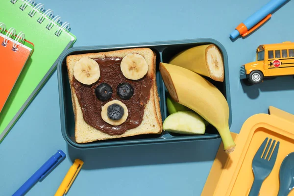 Lunch box for kid, to eat at school, top view