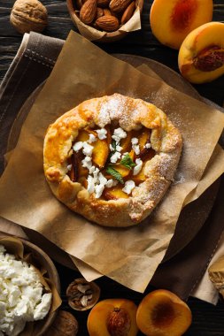 Fruit galette, composition for tasty food concept, top view