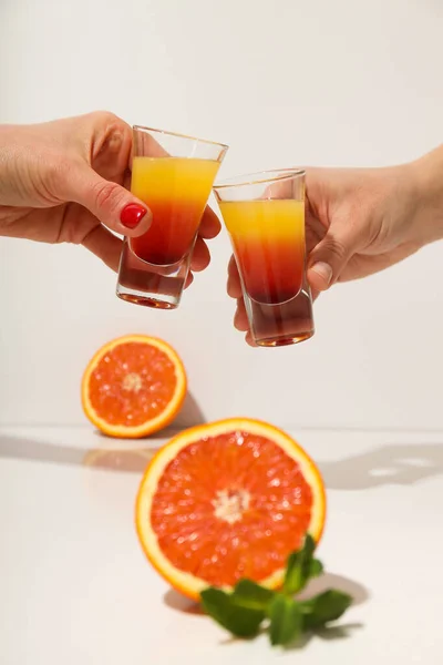 Постріл Апельсиновим Смаком Смачна Концепція Цитрусового Дробу — стокове фото