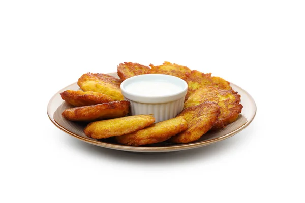 Smaklig Potatis Pannkakor Isolerad Vit Bakgrund — Stockfoto