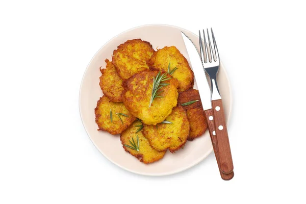 Smaklig Potatis Pannkakor Isolerad Vit Bakgrund — Stockfoto