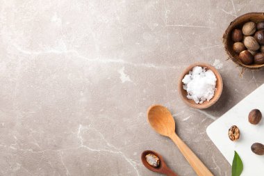 Concept of skin care cosmetics, Shea butter, space for text