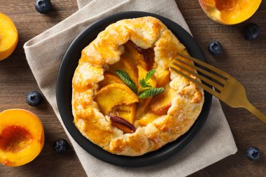 Fruit galette, composition for tasty food concept, top view