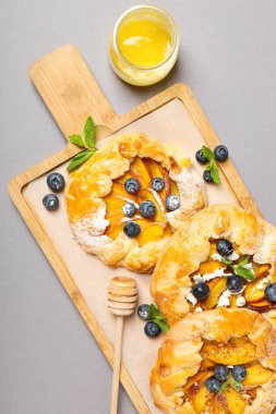 Fruit galette, composition for tasty food concept, top view