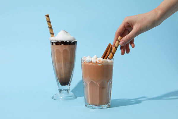 Tasty fresh summer dessert - delicious chocolate milkshake