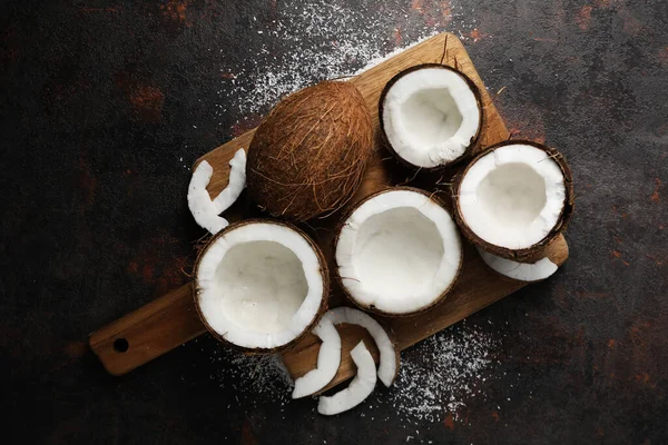 Složení Kokosovým Ořechem Kokosovým Práškem Pohled Shora — Stock fotografie