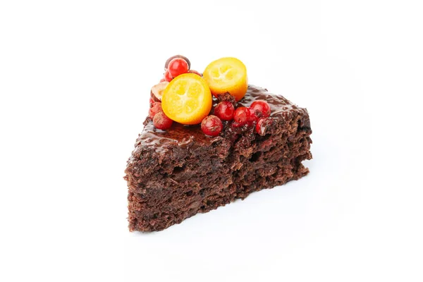 Вкусный Десерт Шоколадный Торт Изолированный Белом Фоне — стоковое фото