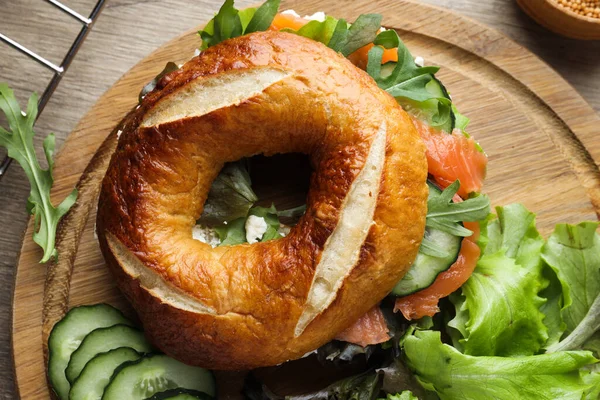 Concept Delicious Food Tasty Bagel Sandwich — Stock Photo, Image