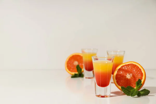 Shot Pomerančovou Chutí Chutné Citrusové Výstřel Koncept — Stock fotografie