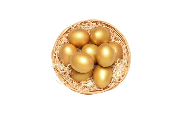Концепция Богатства Пенсии Золотые Яйца Изолированные Белом Фоне — стоковое фото