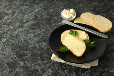 Concept of breakfast, eat food with butter, space for text