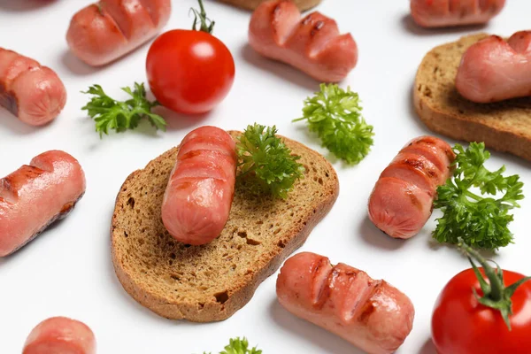 Concept Tasty Food Grilled Mini Sausage Close — Stock Photo, Image
