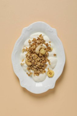 Lezzetli ve besleyici kahvaltı konsepti - yoğurtlu müsli.