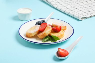 Concept of tasty sweet food, cheese pancakes