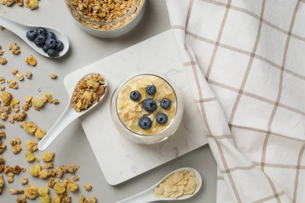 Смачна Поживна Концепція Сніданку Мюслі Йогуртом — стокове фото