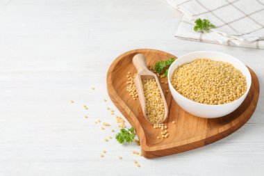 Concept of cooking, uncooked ptitim, space for text