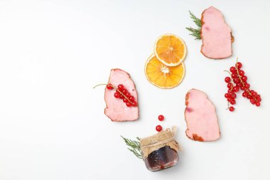 Lezzetli yemek kavramı, et, jambon, yazı için yer