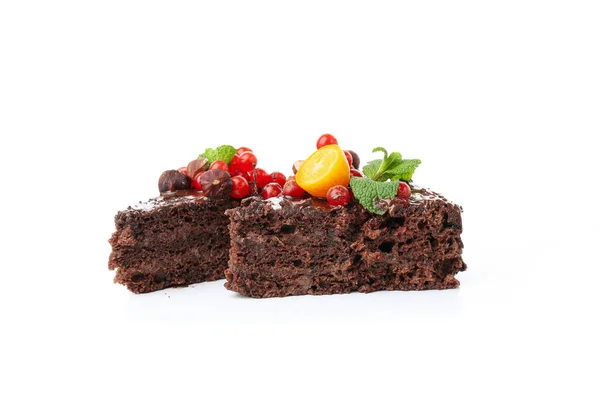 Вкусный Десерт Шоколадный Торт Изолированный Белом Фоне — стоковое фото
