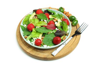 Concept of tasty food, salad with strawberry, isolated on white background