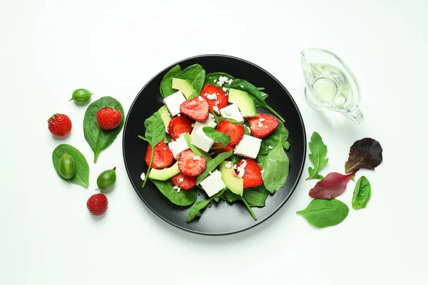 Conceito Comida Saborosa Salada Com Morango Vista Superior — Fotografia de Stock