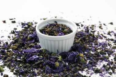 Concept of tasty hot drink, Anchan tea, close up