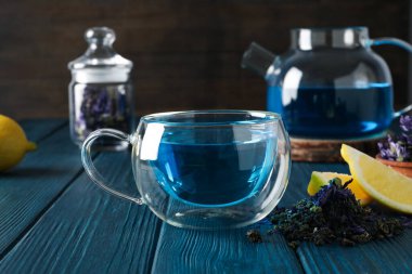 Concept of tasty hot drink, Anchan tea, close up