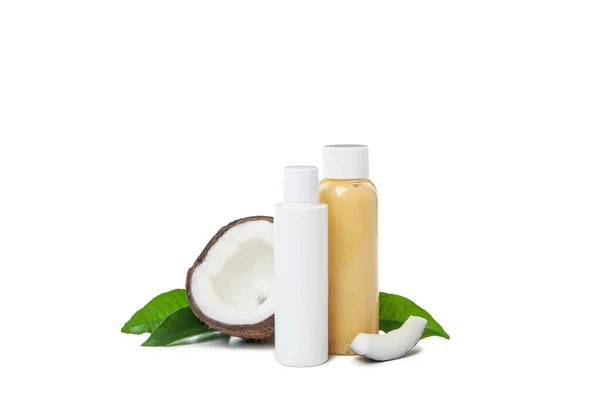 Naturlig Kosmetisk Koncept Kokosnöt Kosmetiska Isolerad Vit Bakgrund — Stockfoto