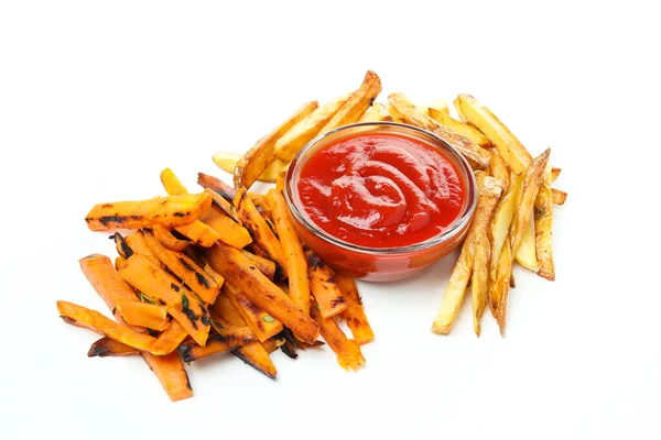 Concept Tasty Food Sweet Potato Fries Isolated White Background — Stock Photo, Image