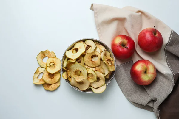 Concept Tasty Food Dried Apple Chips Top View — 스톡 사진